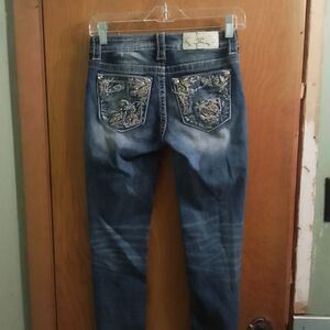 Miss Me Dark Blue‎ Skinny Jeans with Embroidery